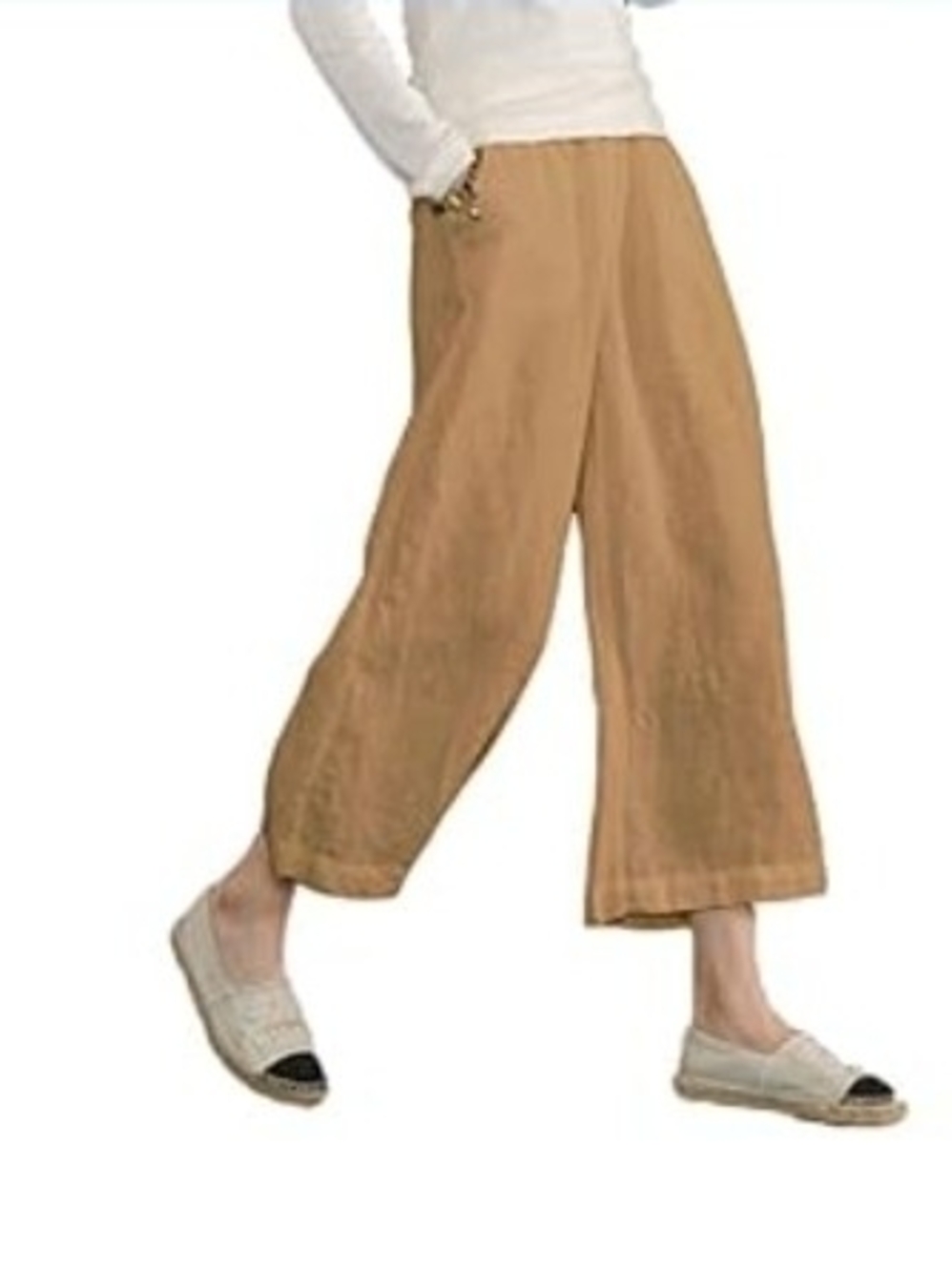 ECUPPER Women's Cotton Cropped Loose Fit Wide Leg Capri Trouser - Picture 4 of 4